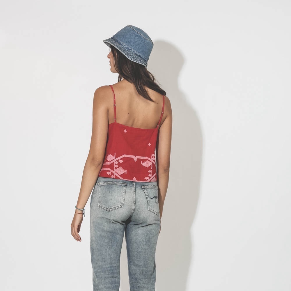NWT Alix of Bohemia Daphne Crimson Jamdani Canisole Tank Top sz L - Picture 3 of 3